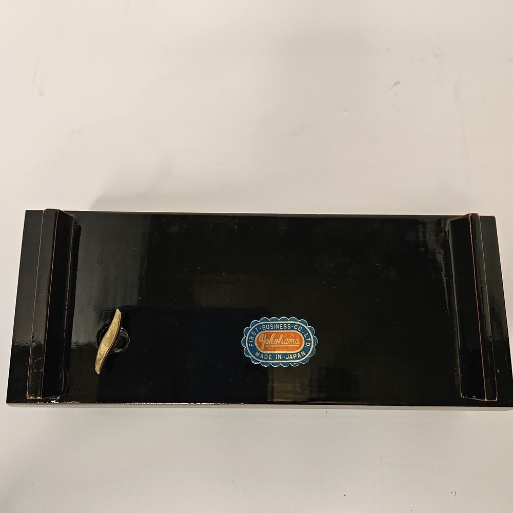 VTG Yokohama Jewelry Music Box Wood Black Metallic Yellow Floral Design Japan 8" - Picture 6 of 7